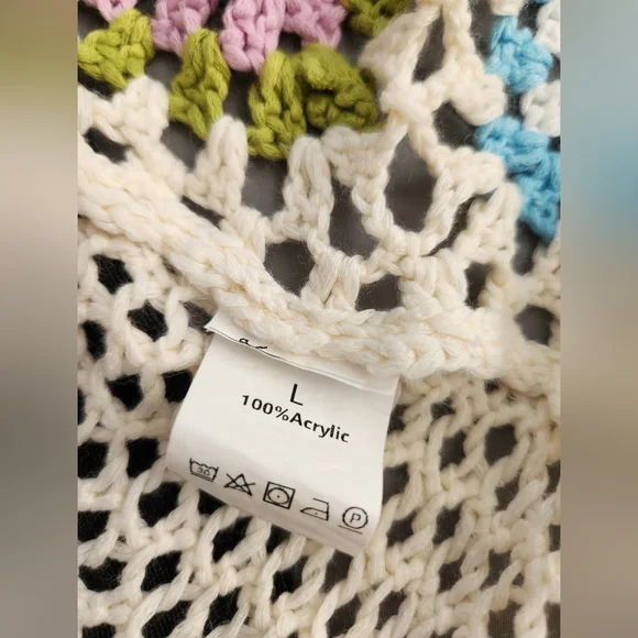 Boho Crochet Knit Patchwork Bell Sleeve Cardigan  Sz Large - Picture 6 of 6